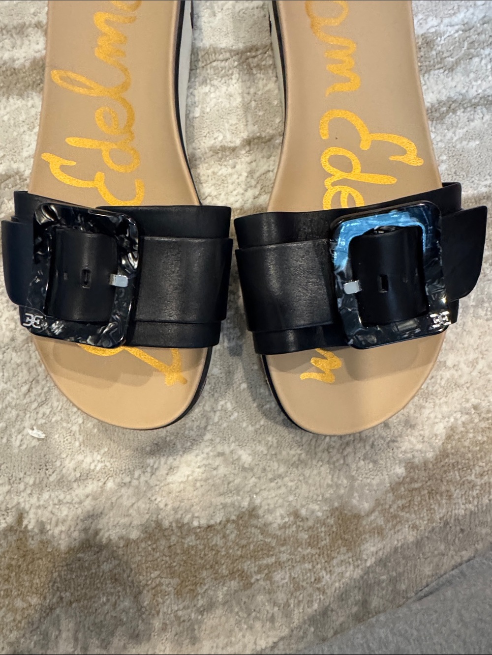 Sam Edelman Black Leather Buckle Platform Slide Sandals - Picture 7 of 8
